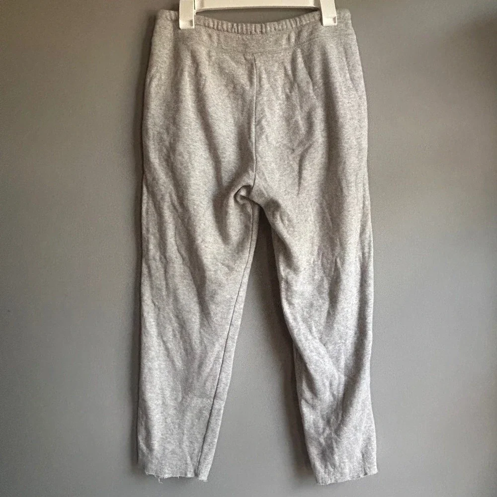 Gap Mens Small Heather Gray Logo Fleece Sweatpants Raw Hem Drawstring Joggers